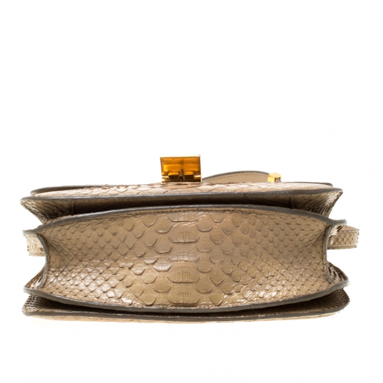 Pre Owned Celine Beige Python Medium Classic Box Shoulder Bag