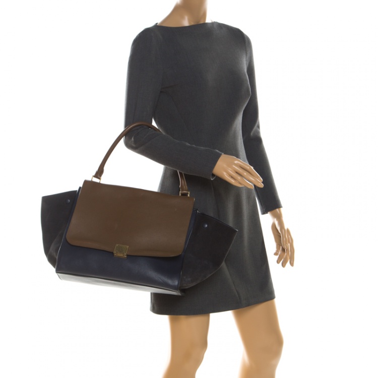 Pre Owned Celine Tri Color Leather and Suede Large Trapeze Tote