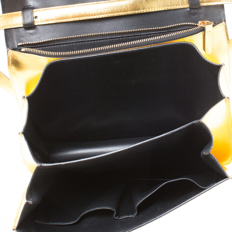 Pre Owned Celine Metallic Gold Leather Medium Classic Box Shoulder Bag