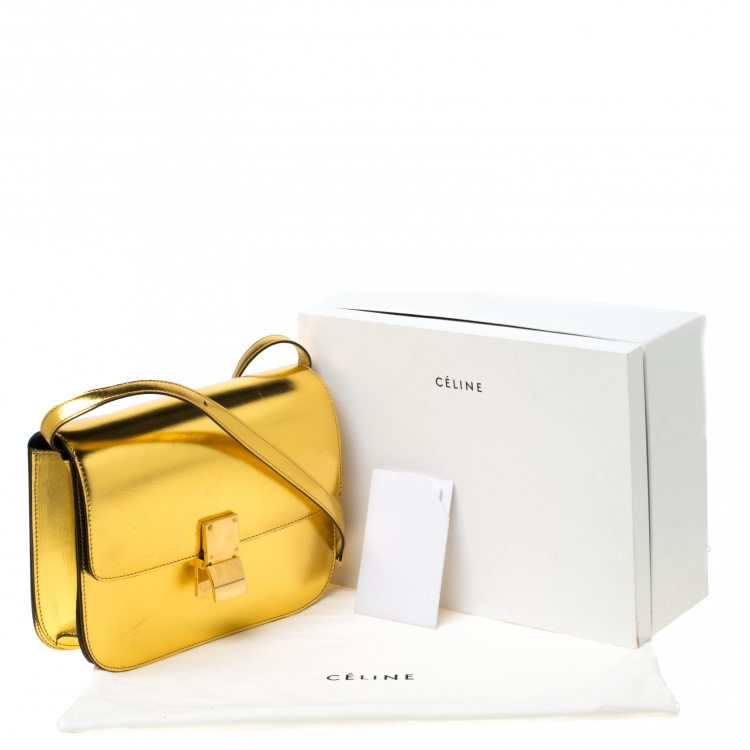 Pre Owned Celine Metallic Gold Leather Medium Classic Box Shoulder Bag