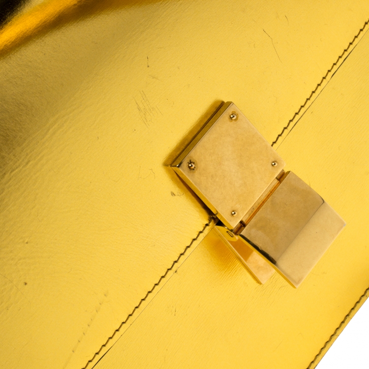 Pre Owned Celine Metallic Gold Leather Medium Classic Box Shoulder Bag