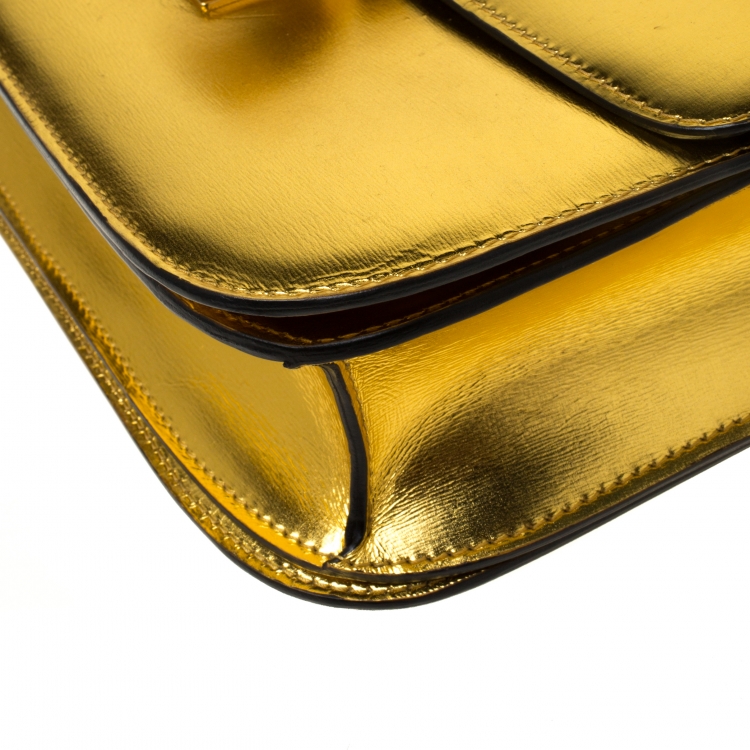 Pre Owned Celine Metallic Gold Leather Medium Classic Box Shoulder Bag