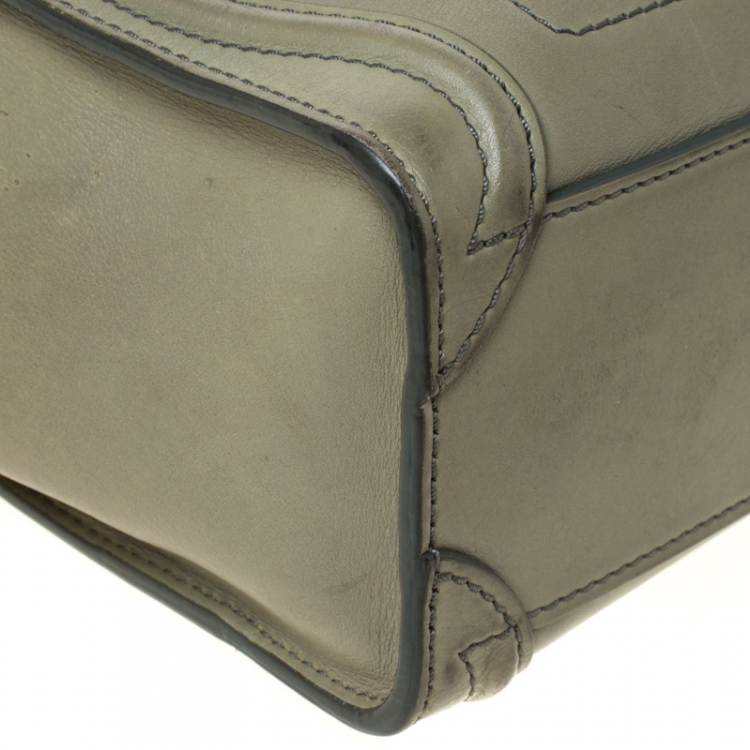 Pre Owned Celine Dark Lime Green Leather Nano Luggage Tote