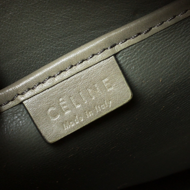 Pre Owned Celine Dark Lime Green Leather Nano Luggage Tote