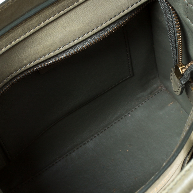 Pre Owned Celine Dark Lime Green Leather Nano Luggage Tote