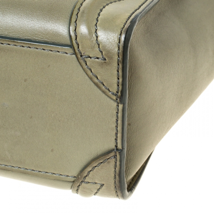 Pre Owned Celine Dark Lime Green Leather Nano Luggage Tote