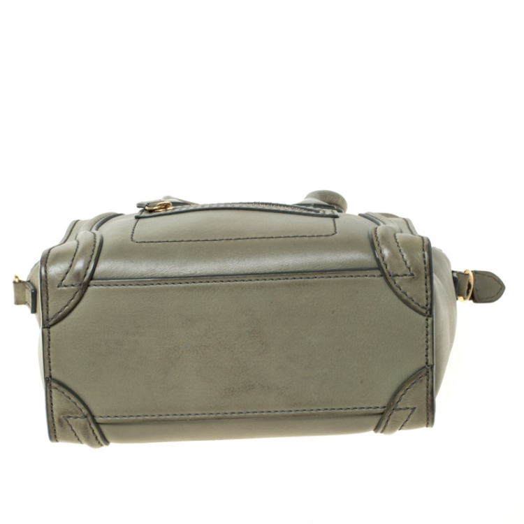 Pre Owned Celine Dark Lime Green Leather Nano Luggage Tote