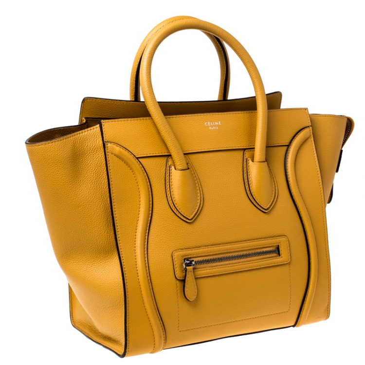 Pre Owned Celine Yellow Leather Mini Luggage Tote