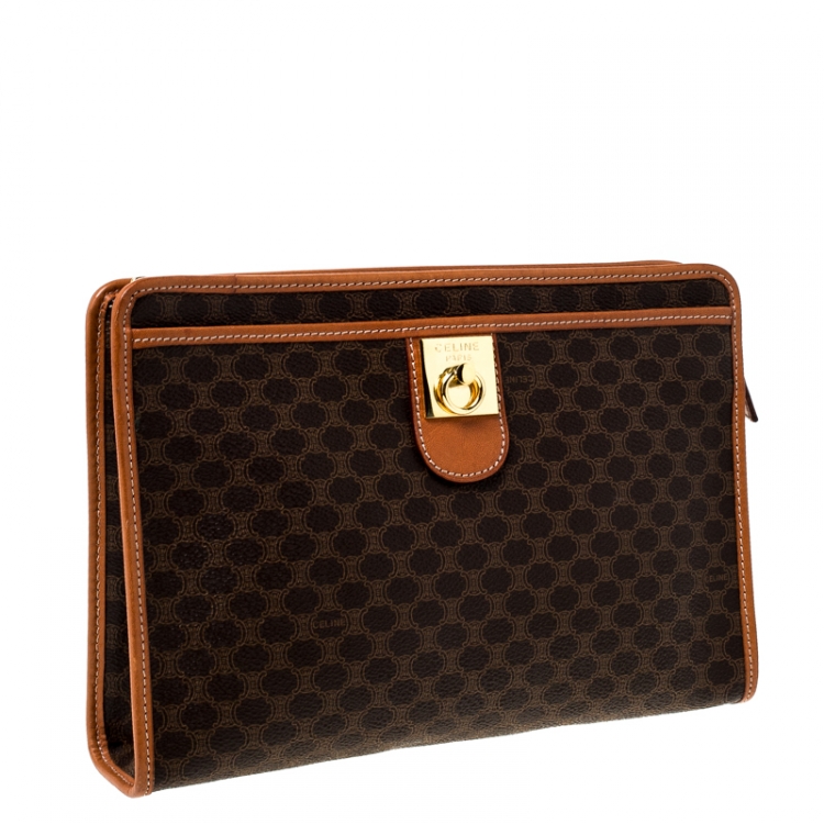 Pre Owned Celine Brown Macadam Leather Clutch