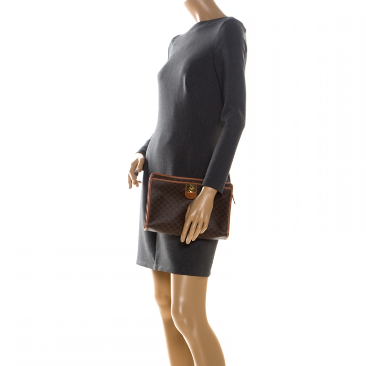 Pre Owned Celine Brown Macadam Leather Clutch