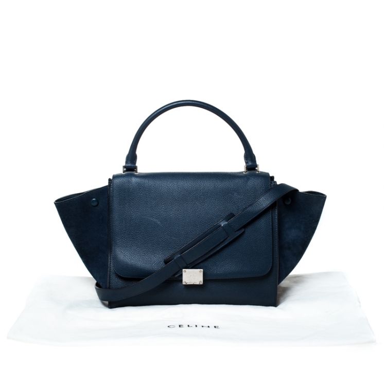 Pre Owned Celine Blue Leather and Suede Medium Trapeze Bag