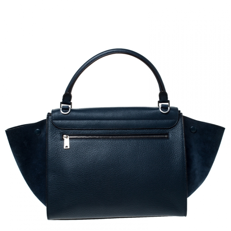 Pre Owned Celine Blue Leather and Suede Medium Trapeze Bag