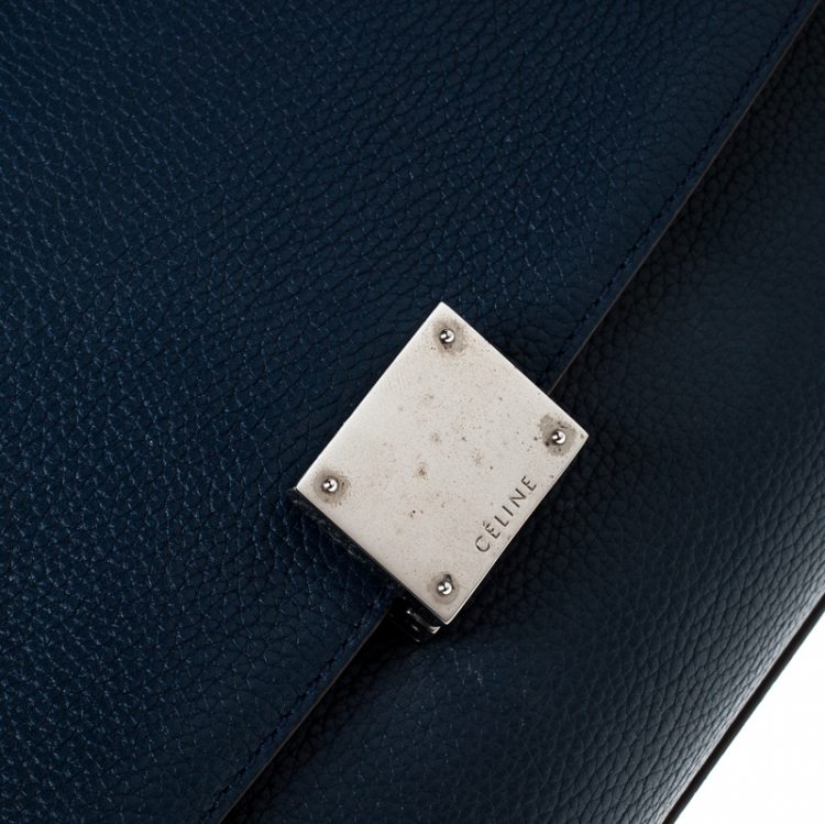Pre Owned Celine Blue Leather and Suede Medium Trapeze Bag