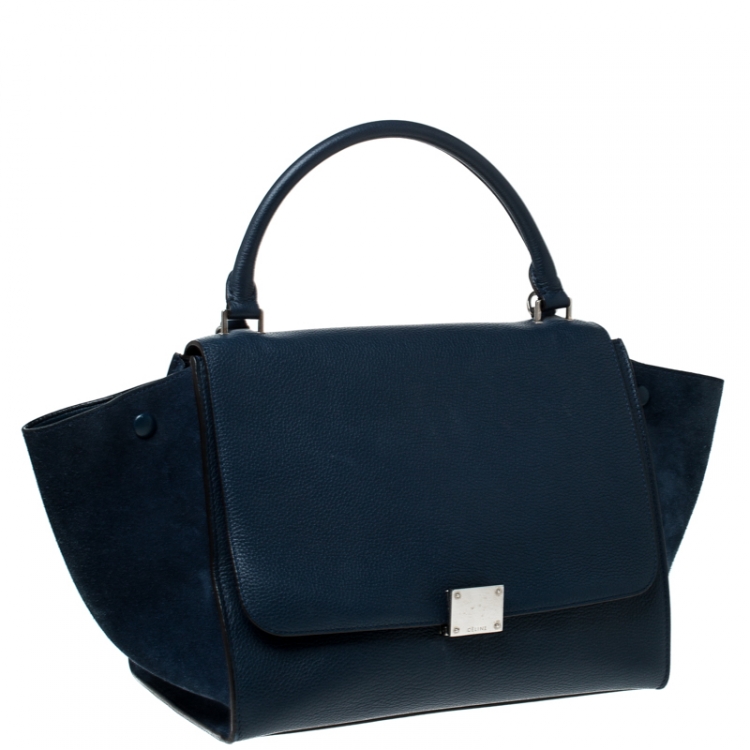 Pre Owned Celine Blue Leather and Suede Medium Trapeze Bag