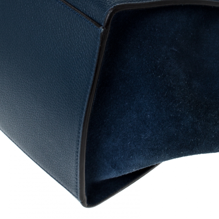 Pre Owned Celine Blue Leather and Suede Medium Trapeze Bag