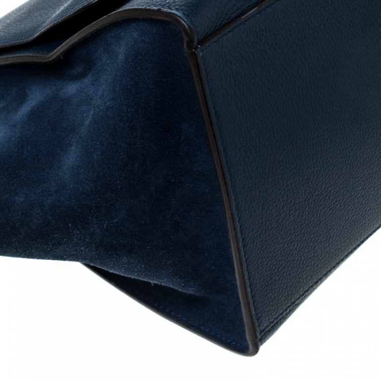 Pre Owned Celine Blue Leather and Suede Medium Trapeze Bag