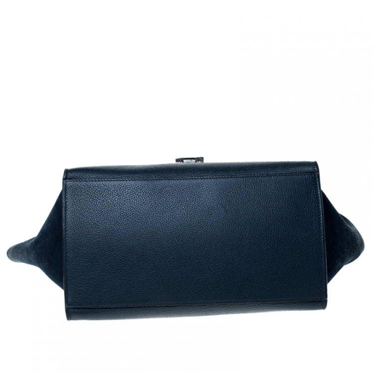 Pre Owned Celine Blue Leather and Suede Medium Trapeze Bag