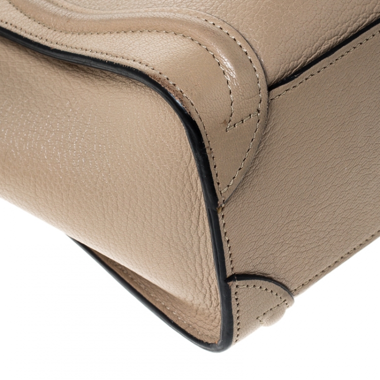 Pre Owned Celine Beige/Black Leather Nano Luggage Tote