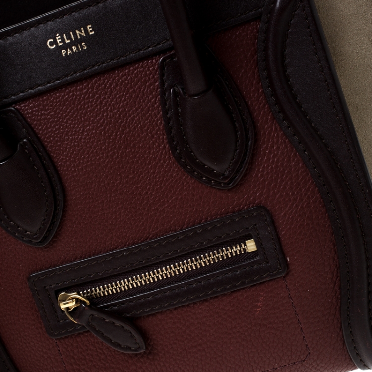 Pre Owned Celine Tri Color Leather and Suede Nano Luggage Tote