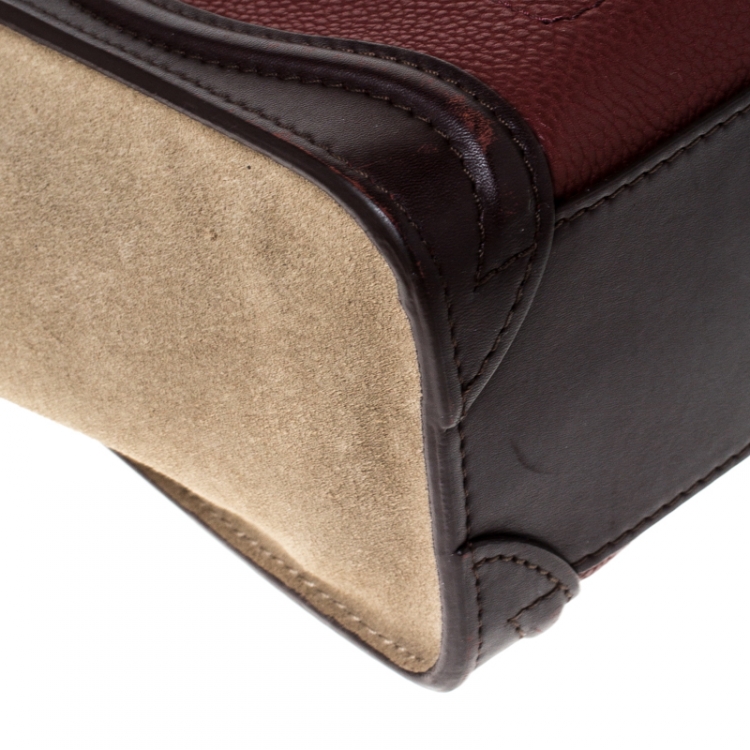 Pre Owned Celine Tri Color Leather and Suede Nano Luggage Tote