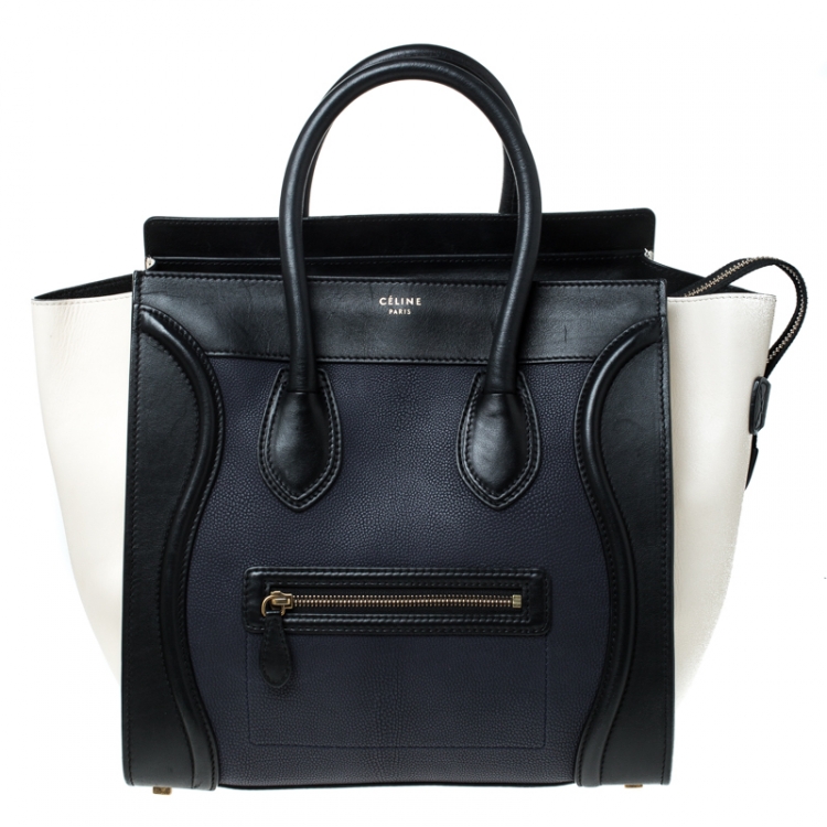 Pre Owned Celine Tri Color Leather Mini Luggage Tote