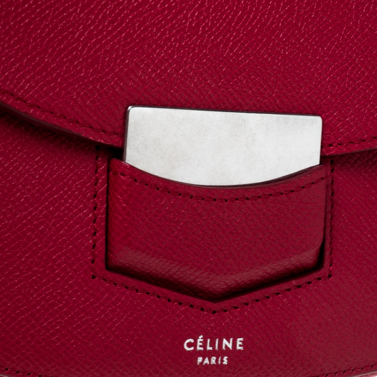 Pre Owned Celine Red Leather Small Trotteur Crossbody Bag