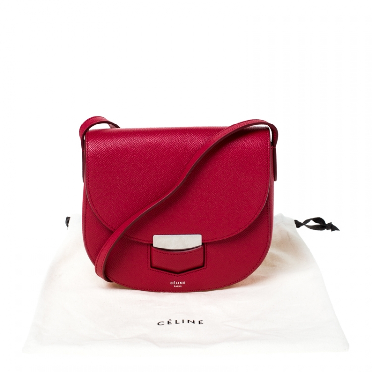 Pre Owned Celine Red Leather Small Trotteur Crossbody Bag