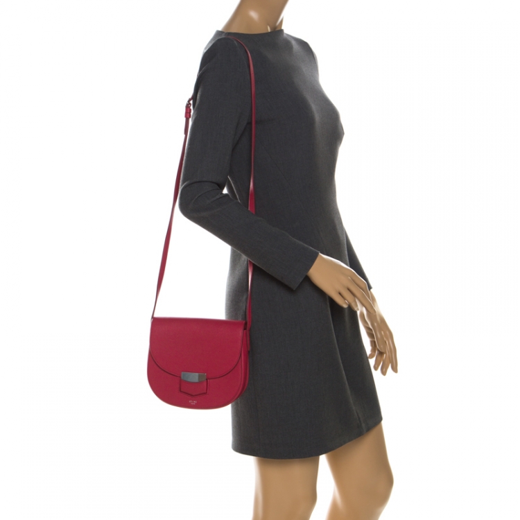 Pre Owned Celine Red Leather Small Trotteur Crossbody Bag