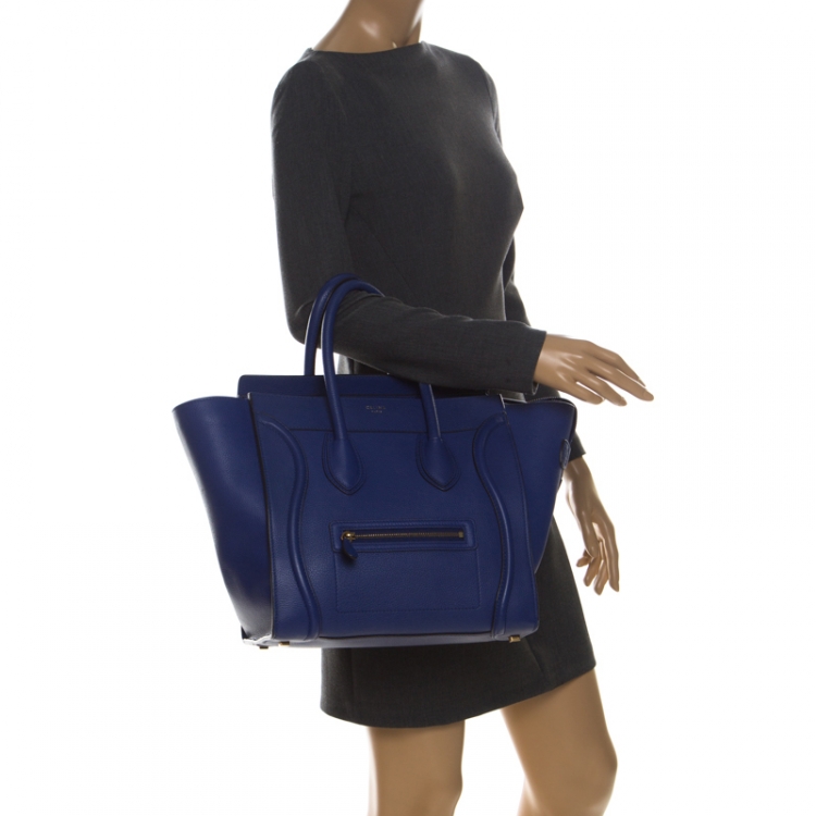 Pre Owned Celine Blue Leather Mini Luggage Tote