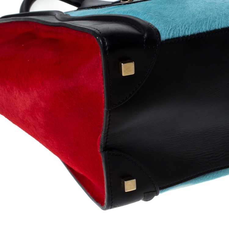 Pre Owned Celine Tri Color Pony Hair and Leather Mini Luggage Tote