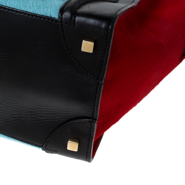 Pre Owned Celine Tri Color Pony Hair and Leather Mini Luggage Tote