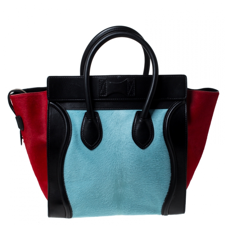 Pre Owned Celine Tri Color Pony Hair and Leather Mini Luggage Tote