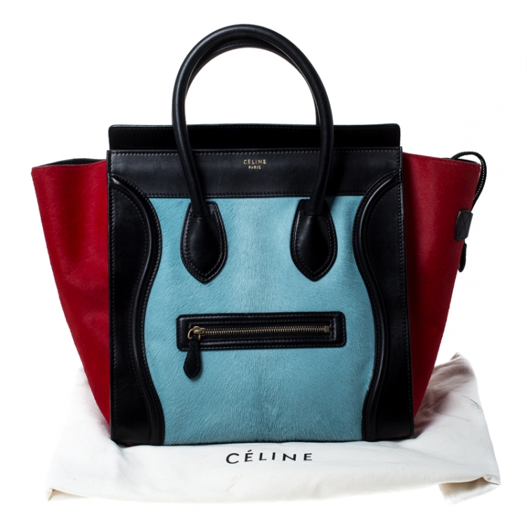 Pre Owned Celine Tri Color Pony Hair and Leather Mini Luggage Tote