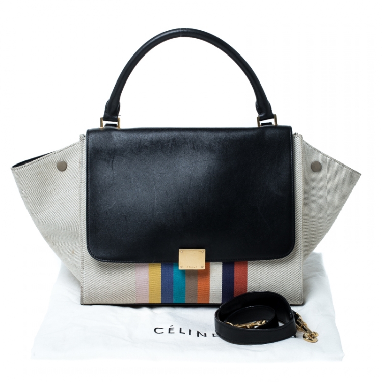 Pre Owned Celine Beige/Black Canvas and Leather Medium Trapeze Bag