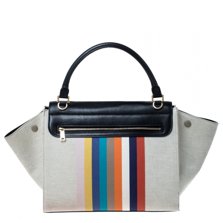 Pre Owned Celine Beige/Black Canvas and Leather Medium Trapeze Bag