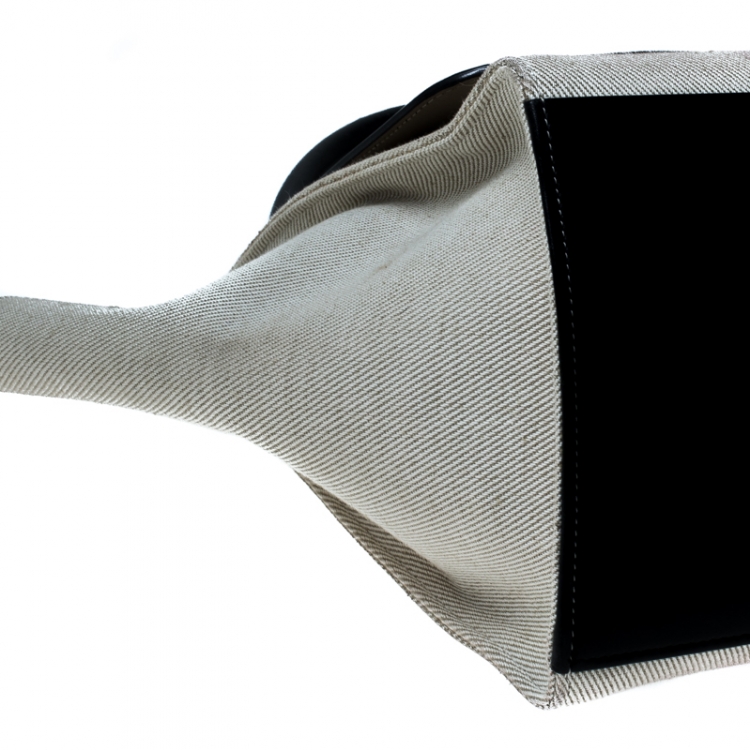 Pre Owned Celine Beige/Black Canvas and Leather Medium Trapeze Bag