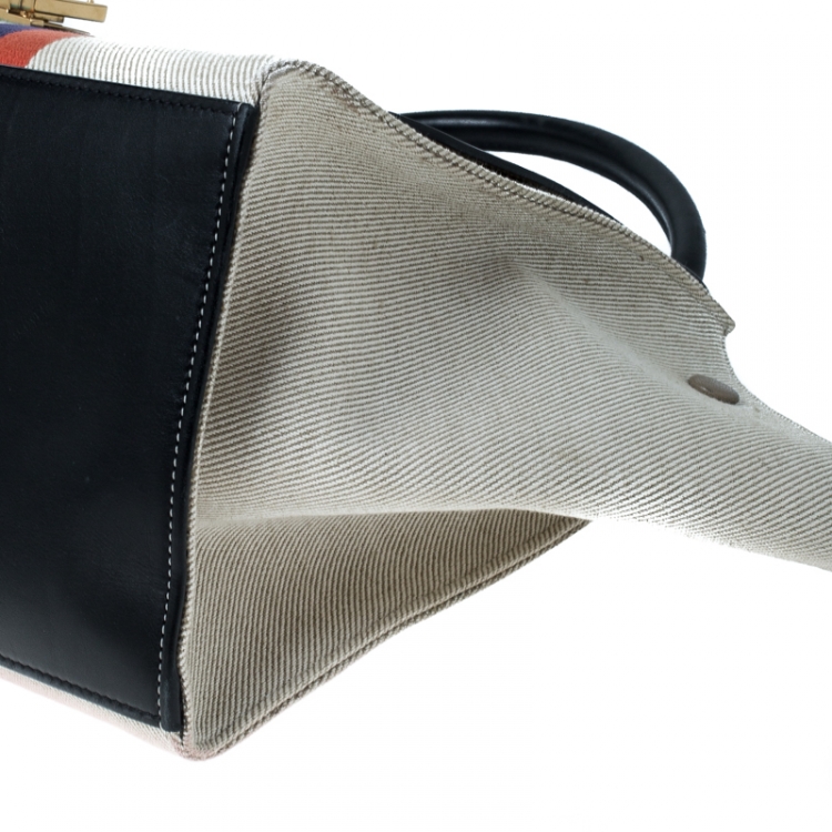Pre Owned Celine Beige/Black Canvas and Leather Medium Trapeze Bag