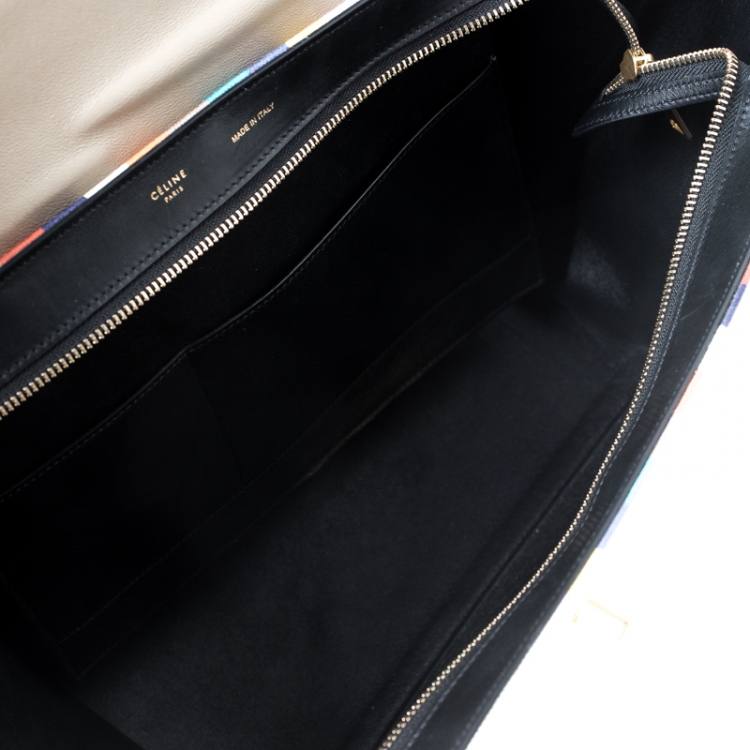 Pre Owned Celine Beige/Black Canvas and Leather Medium Trapeze Bag