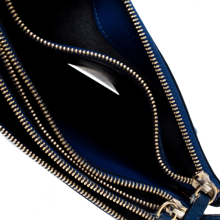 Pre Owned Celine Blue Leather Small Trio Crossbody Bag 