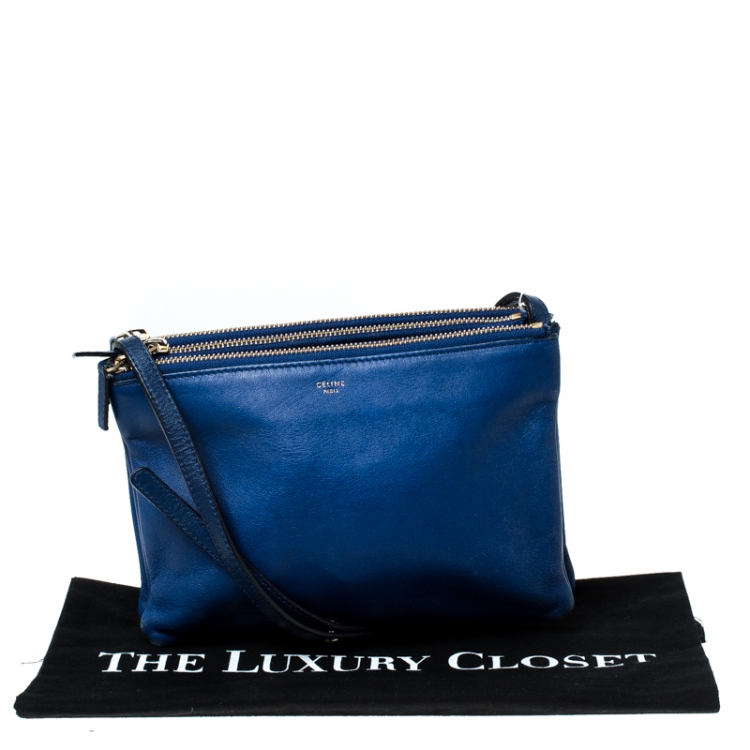 Pre Owned Celine Blue Leather Small Trio Crossbody Bag 