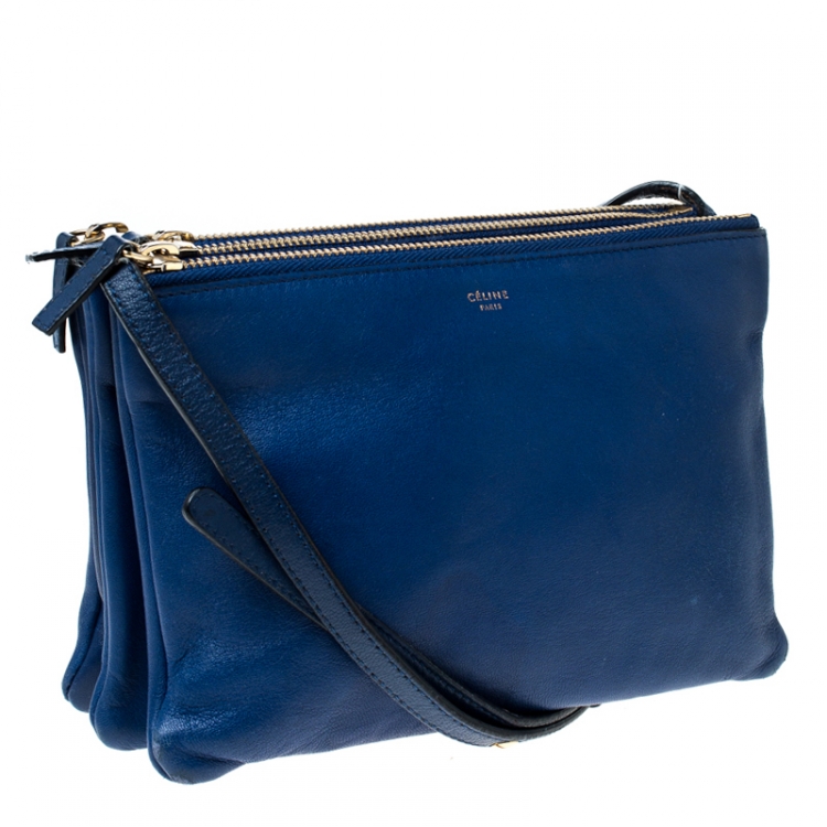 Pre Owned Celine Blue Leather Small Trio Crossbody Bag 