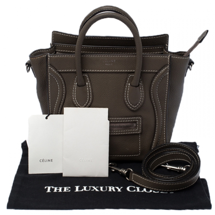 Pre Owned Celine Dark Grey Leather Nano Luggage Tote