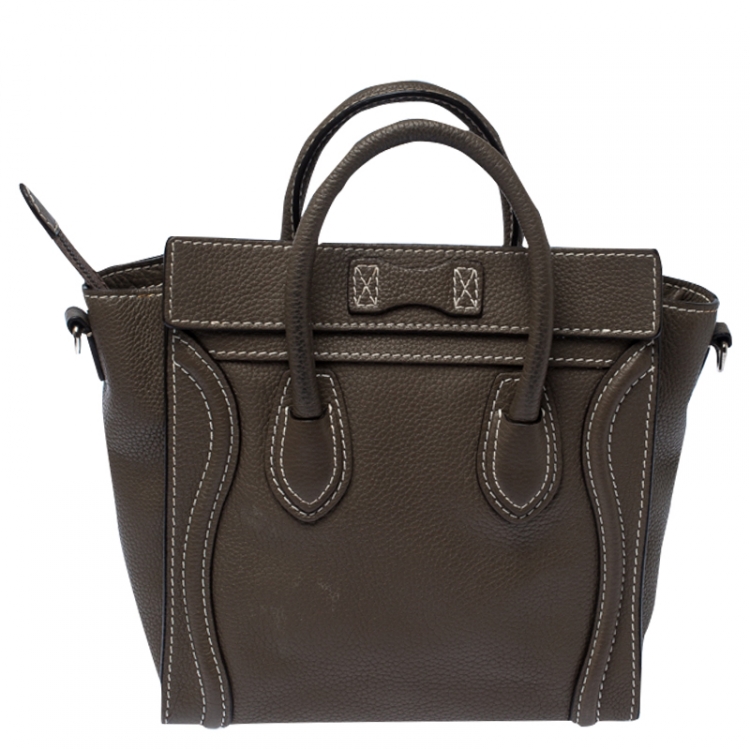 Pre Owned Celine Dark Grey Leather Nano Luggage Tote