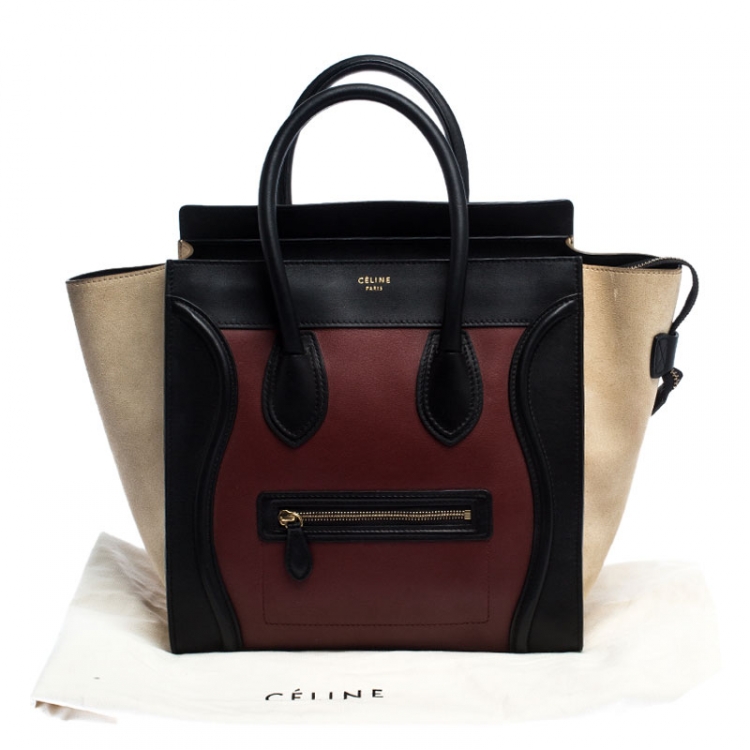 Pre Owned Celine Tri Color Suede and Leather Mini Luggage Tote