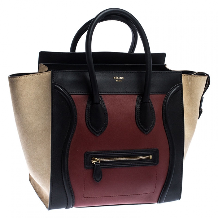 Pre Owned Celine Tri Color Suede and Leather Mini Luggage Tote