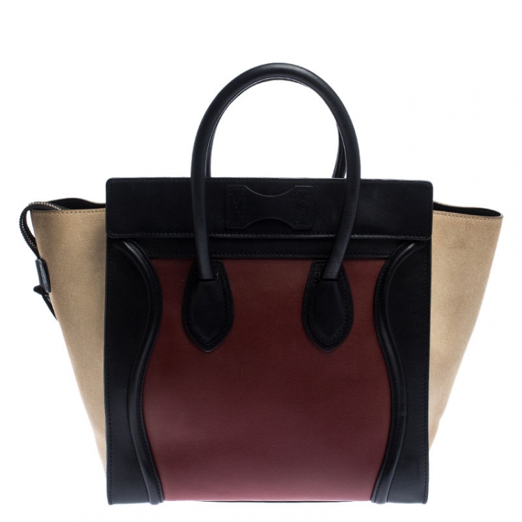 Pre Owned Celine Tri Color Suede and Leather Mini Luggage Tote