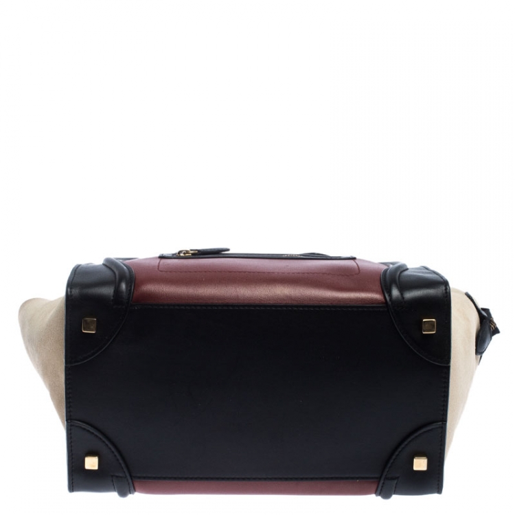 Pre Owned Celine Tri Color Suede and Leather Mini Luggage Tote