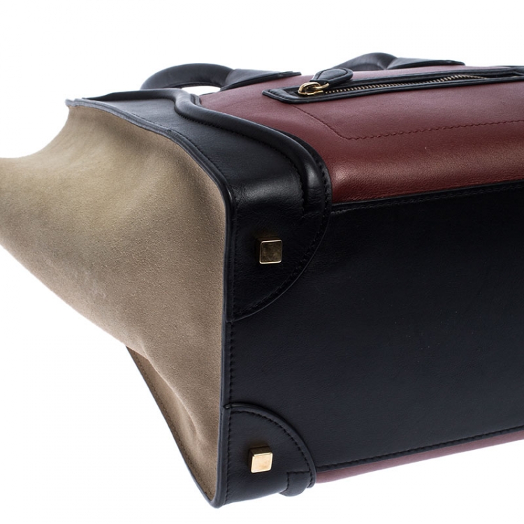 Pre Owned Celine Tri Color Suede and Leather Mini Luggage Tote