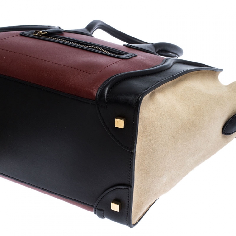 Pre Owned Celine Tri Color Suede and Leather Mini Luggage Tote
