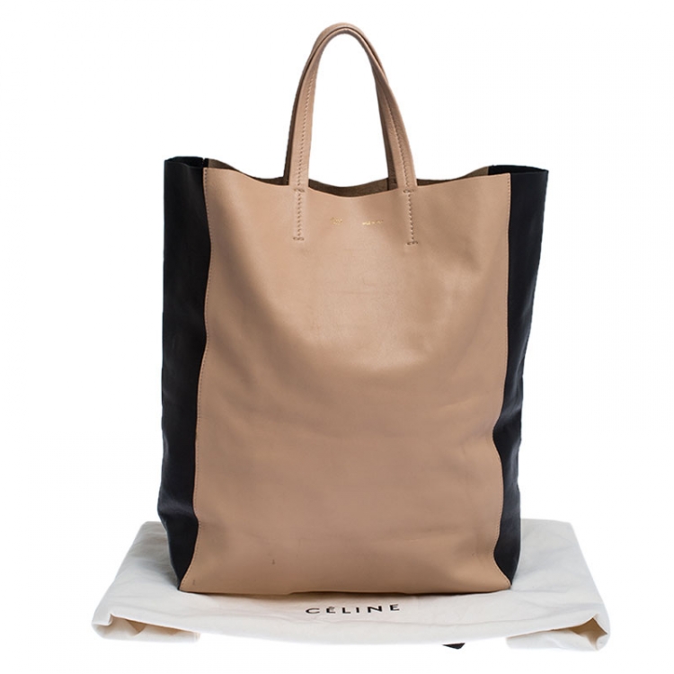 Pre Owned Celine Beige/Black Leather Vertical Cabas Tote